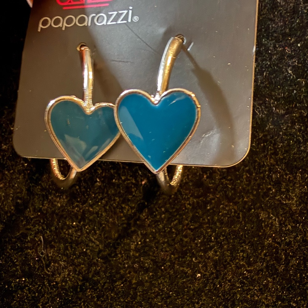 Paparazzi Silver Earrings with Teal Hearts